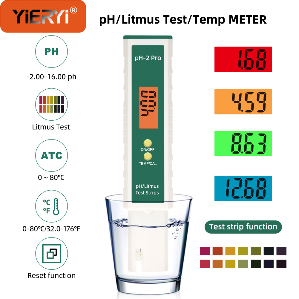 Aquarium Test Kit - Yieryi-デジタルpHメーター,液晶,水純度テスター,高精度ペン,温度テスター,-2-16ph,0.01