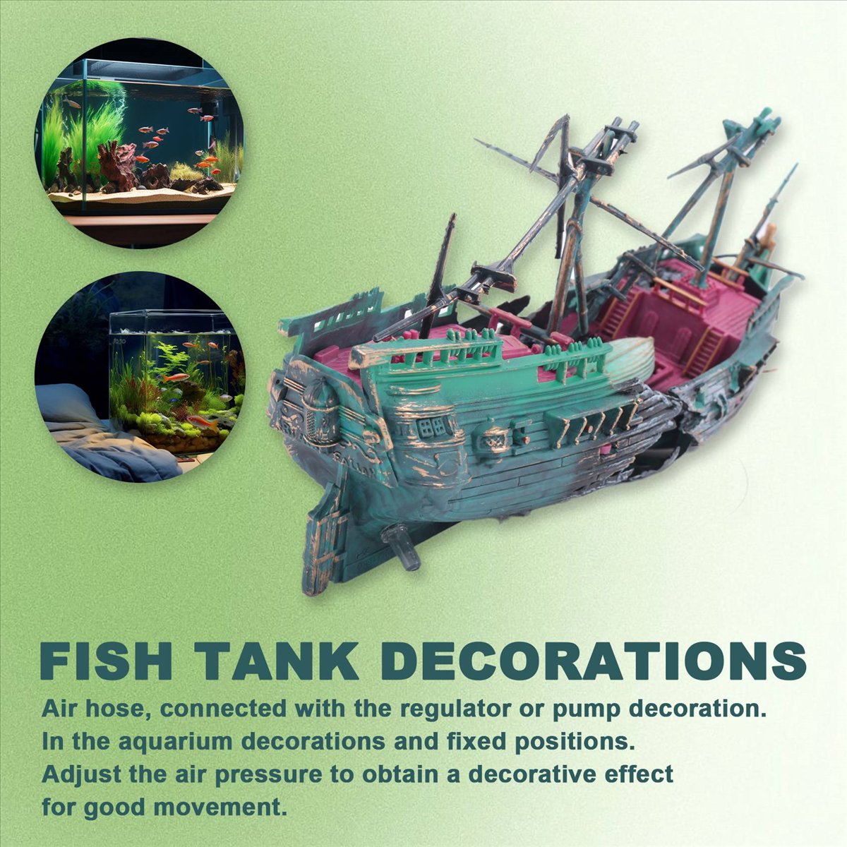 Aquarium Fish Accessories - 【ABFS】大型水槽用、沈没船の装飾ボート、プラスチック製、樹脂製、水槽の装飾品、水槽用アクセサリー