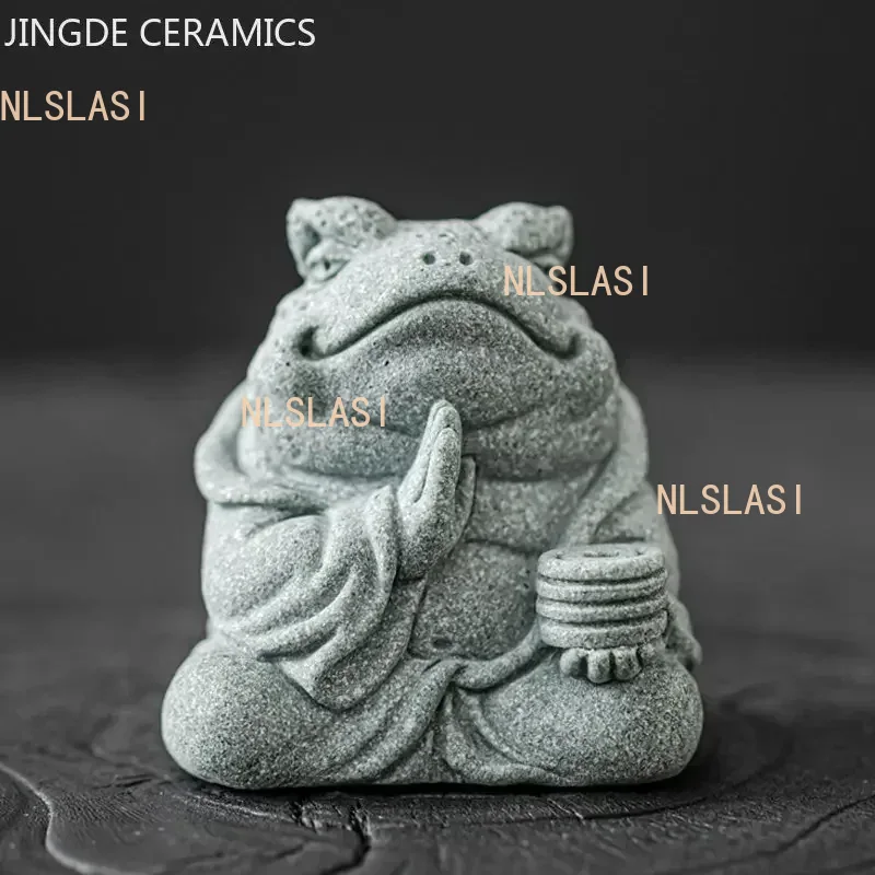 Aquarium Fish Accessories - クリエイティブ手作り石茶ペットの装飾ゴールドヒキガエル緑砂石動物像水槽風景ホームティートレイ装飾品